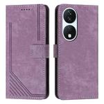 For Honor X7b Skin Feel Stripe Pattern Leather Phone Case with Lanyard(Purple)