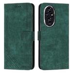 For Honor 200 Skin Feel Stripe Pattern Leather Phone Case with Lanyard(Green)