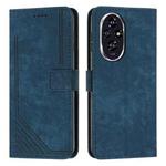 For Honor 200 Skin Feel Stripe Pattern Leather Phone Case with Lanyard(Blue)