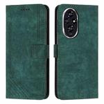 For Honor 200 Pro Skin Feel Stripe Pattern Leather Phone Case with Lanyard(Green)