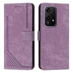 For Honor 200 Lite Global Skin Feel Stripe Pattern Leather Phone Case with Lanyard(Purple)