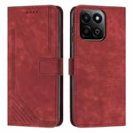 For Honor X7c 4G / 200 Smart Skin Feel Stripe Pattern Leather Phone Case with Lanyard(Red)