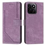 For Honor X7c 4G / 200 Smart Skin Feel Stripe Pattern Leather Phone Case with Lanyard(Purple)