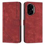 For Honor 300 Skin Feel Stripe Pattern Leather Phone Case with Lanyard(Red)