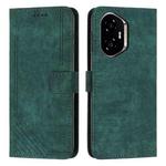 For Honor 300 Skin Feel Stripe Pattern Leather Phone Case with Lanyard(Green)