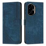 For Honor 300 Skin Feel Stripe Pattern Leather Phone Case with Lanyard(Blue)