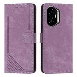 For Honor 300 Skin Feel Stripe Pattern Leather Phone Case with Lanyard(Purple)