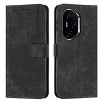 For Honor 300 Pro / 300 Ultra Skin Feel Stripe Pattern Leather Phone Case with Lanyard(Black)