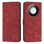 For Honor X60 / X9c Smart Skin Feel Stripe Pattern Leather Phone Case with Lanyard(Red)