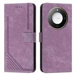 For Honor X60 / X9c Smart Skin Feel Stripe Pattern Leather Phone Case with Lanyard(Purple)