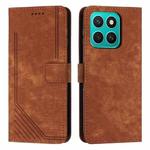For Honor X8c 4G Skin Feel Stripe Pattern Leather Phone Case with Lanyard(Brown)