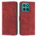For Honor X8c 4G Skin Feel Stripe Pattern Leather Phone Case with Lanyard(Red)