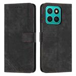 For Honor X8c 4G Skin Feel Stripe Pattern Leather Phone Case with Lanyard(Black)