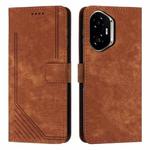 For Honor 400 Skin Feel Stripe Pattern Leather Phone Case with Lanyard(Brown)