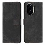 For Honor 400 Skin Feel Stripe Pattern Leather Phone Case with Lanyard(Black)