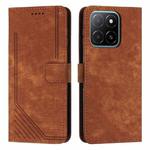For Honor X6c 4G Skin Feel Stripe Pattern Leather Phone Case with Lanyard(Brown)