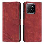 For Honor X6c 4G Skin Feel Stripe Pattern Leather Phone Case with Lanyard(Red)