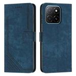 For Honor X6c 4G Skin Feel Stripe Pattern Leather Phone Case with Lanyard(Blue)
