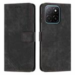 For Honor X6c 4G Skin Feel Stripe Pattern Leather Phone Case with Lanyard(Black)