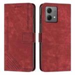 For Motorola Edge 40 Neo Skin Feel Stripe Pattern Leather Phone Case with Lanyard(Red)