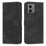 For Motorola Edge 40 Neo Skin Feel Stripe Pattern Leather Phone Case with Lanyard(Black)