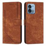 For Motorola Moto G Stylus 4G 2023 Skin Feel Stripe Pattern Leather Phone Case with Lanyard(Brown)