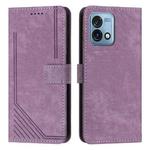 For Motorola Moto G Stylus 4G 2023 Skin Feel Stripe Pattern Leather Phone Case with Lanyard(Purple)