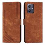 For Motorola Moto G54 Skin Feel Stripe Pattern Leather Phone Case with Lanyard(Brown)