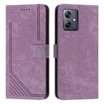 For Motorola Moto G54 Skin Feel Stripe Pattern Leather Phone Case with Lanyard(Purple)