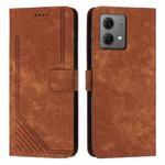 For Motorola Moto G84 Skin Feel Stripe Pattern Leather Phone Case with Lanyard(Brown)