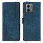 For Motorola Moto G84 Skin Feel Stripe Pattern Leather Phone Case with Lanyard(Blue)