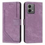For Motorola Moto G84 Skin Feel Stripe Pattern Leather Phone Case with Lanyard(Purple)