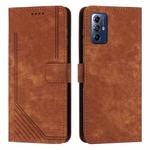 For Motorola Moto G Play 2024 Skin Feel Stripe Pattern Leather Phone Case with Lanyard(Brown)