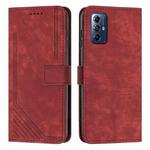 For Motorola Moto G Play 2024 Skin Feel Stripe Pattern Leather Phone Case with Lanyard(Red)