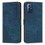 For Motorola Moto G Play 2024 Skin Feel Stripe Pattern Leather Phone Case with Lanyard(Blue)