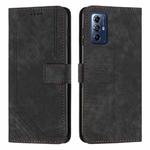 For Motorola Moto G Play 2024 Skin Feel Stripe Pattern Leather Phone Case with Lanyard(Black)
