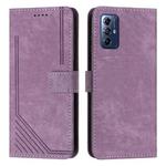 For Motorola Moto G Play 2024 Skin Feel Stripe Pattern Leather Phone Case with Lanyard(Purple)