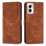 For Motorola Moto G Power 5G 2024 Skin Feel Stripe Pattern Leather Phone Case with Lanyard(Brown)