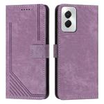 For Motorola Moto G Power 5G 2024 Skin Feel Stripe Pattern Leather Phone Case with Lanyard(Purple)