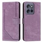 For Motorola Edge 50 Neo Skin Feel Stripe Pattern Leather Phone Case with Lanyard(Purple)