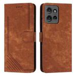 For Motorola Edge 50 Skin Feel Stripe Pattern Leather Phone Case with Lanyard(Brown)