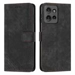 For Motorola Edge 50 Skin Feel Stripe Pattern Leather Phone Case with Lanyard(Black)