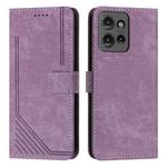 For Motorola Edge 50 Skin Feel Stripe Pattern Leather Phone Case with Lanyard(Purple)