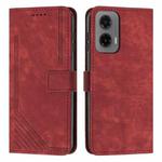 For Motorola Moto G35 Skin Feel Stripe Pattern Leather Phone Case with Lanyard(Red)