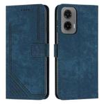 For Motorola Moto G35 Skin Feel Stripe Pattern Leather Phone Case with Lanyard(Blue)