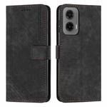 For Motorola Moto G35 Skin Feel Stripe Pattern Leather Phone Case with Lanyard(Black)