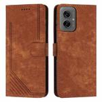 For Motorola Moto G55 Skin Feel Stripe Pattern Leather Phone Case with Lanyard(Brown)