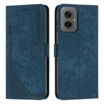 For Motorola Moto G55 Skin Feel Stripe Pattern Leather Phone Case with Lanyard(Blue)