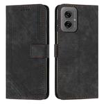 For Motorola Moto G55 Skin Feel Stripe Pattern Leather Phone Case with Lanyard(Black)