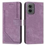 For Motorola Moto G55 Skin Feel Stripe Pattern Leather Phone Case with Lanyard(Purple)